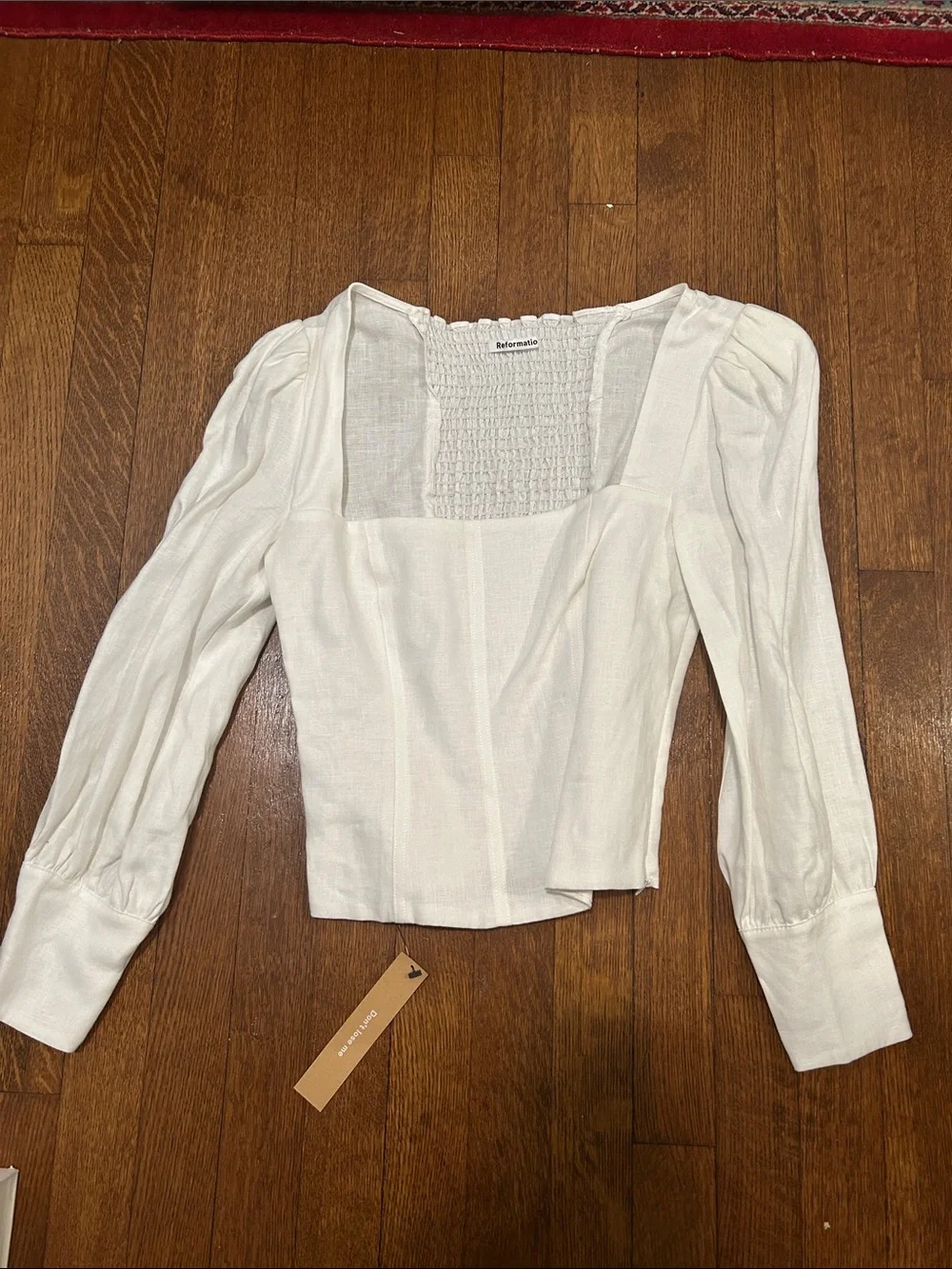 Reformation White Square-Neck Linen Blouse